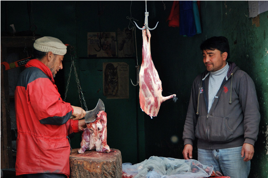 A mutton stall in Kargil, Jammu & Kashmir. (Photo: Naomi Hellmann)