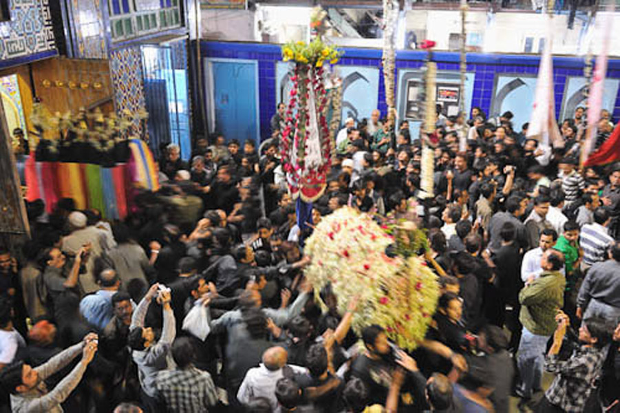 Taboot: Mogul Masjid, Mumbai, India, December 2010 -Taboot is a symbolic coffin carried in Shi'i procession of Muharram. Taboot signifies the coffin of the grandson of Porophet Mohammad martyred at the tragic battle of Karbala in the 7th century. (Photo: Reza Masoudi Nejad)