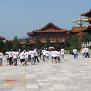 A Christian youth camp visits the Buddhist Bailin Monastery in Hebei Province, China. (Photo: Gareth Fisher)
