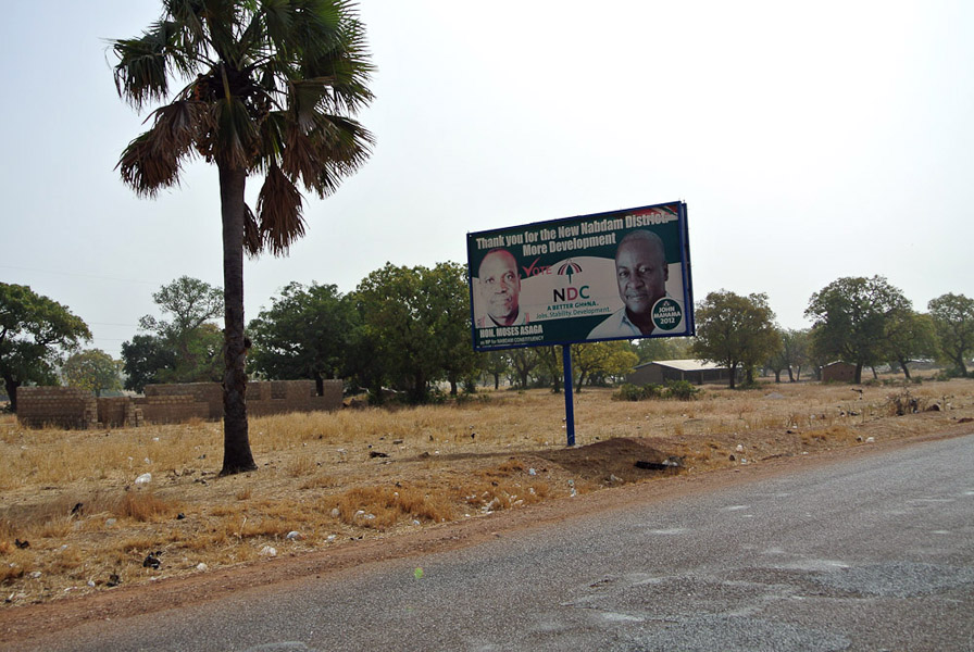 Campaign poster, Nabdam District, Ghana. (Photo: Elena Gadjanova)
