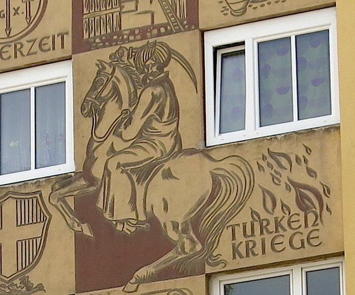 Mural “Favoriten's Geschichte” ('History of Favoriten'). “Türkenkriege” ('Turkish wars'). (Photo: Annika Kirbis)