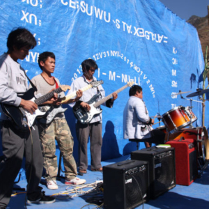 Village band performing in the New Year Celebration, Latudi Church, Fugong County, 1 January 2014. (Photo: Ying Diao)