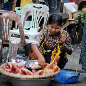 Poultry for sale at an outdoor market in Yangon. (Photo: Naomi Hellmann)