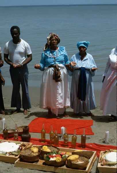 Offerings to water Shango orisha (spirits), central Trinidad. (Photo: Steven Vertovec)