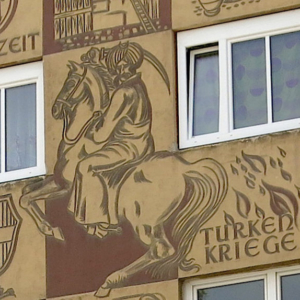 Mural “Favoriten's Geschichte” ('History of Favoriten'). “Türkenkriege” ('Turkish wars'). (Photo: Annika Kirbis)