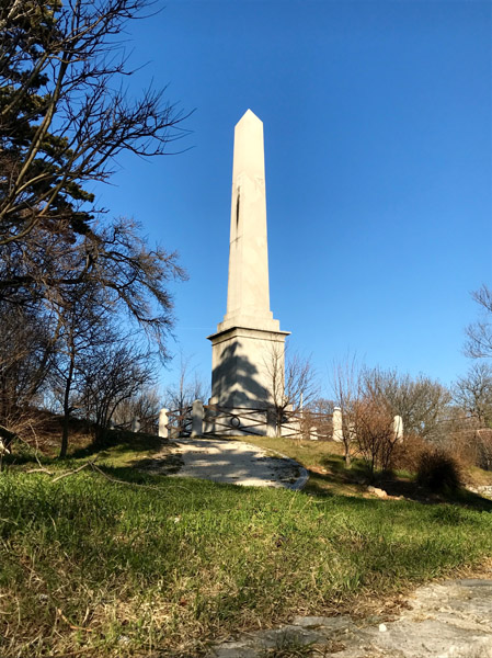 Strada Napoleonica, obelisk. This obelisk is in Opicina (Opčine in Slovenian), a largely Slovenian-speaking area in the periphery of Trieste. The obelisk commemorates Emperor Franz I who built here, in 1830, a new route that allowed a quicker access to Trieste city centre (and the harbour). (Photo: Giulia Carabelli)