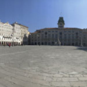 Piazza Unità d'Italia (panoramic view). As for every tour, we start from Trieste’s main square, Piazza Unità, built during the Habsburg Empire. Its buildings date from the late 18th to the 19th centuries. The square opens directly onto the Adriatic Sea and it’s considered the largest seafront square in Europe. (Photo: Giulia Carabelli)