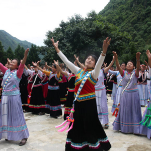 Attendees of Lumadeng Township Women Church Ministry Workshop rehearsing for the graduation performance, Fugong County, 8 July 2014. (Photo: Ying Diao)